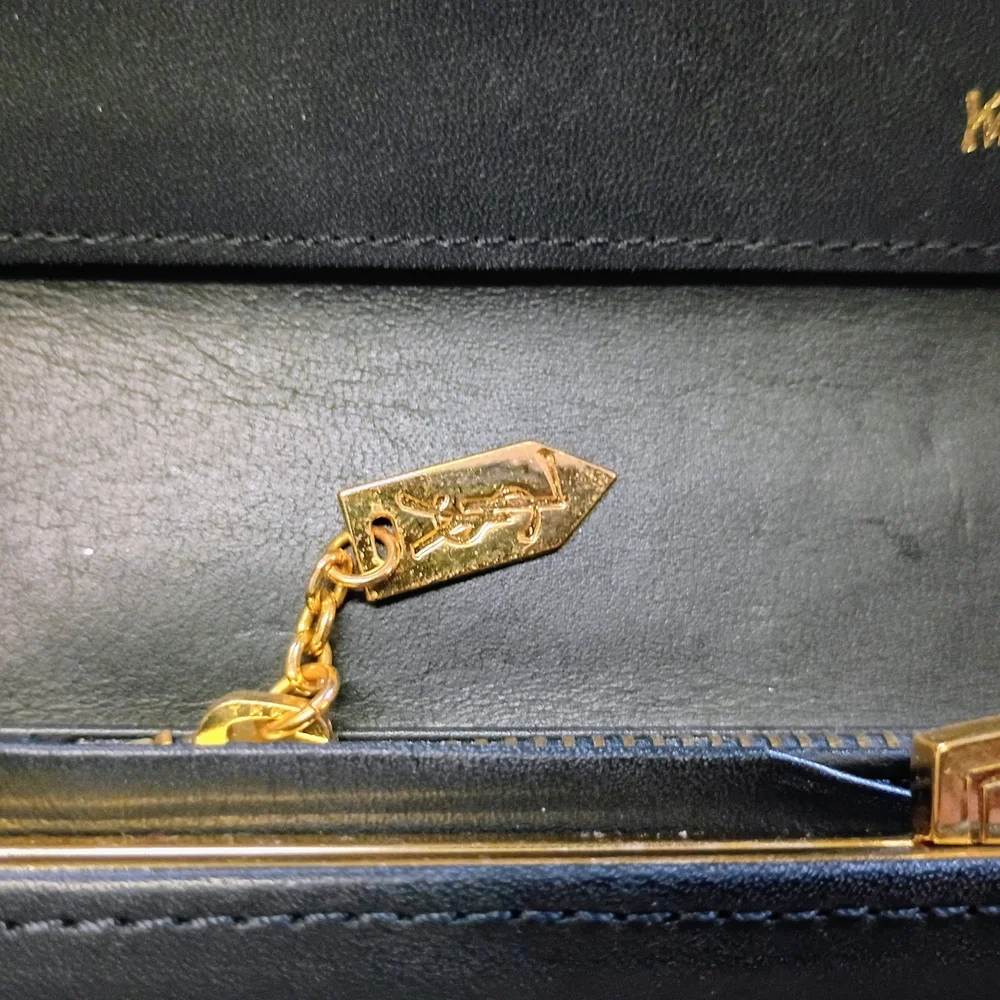 Vintage Yves Saint Laurent Croc Embossed Convertible Wallet Clutch w/ Gold Chain - Picture 9 of 14